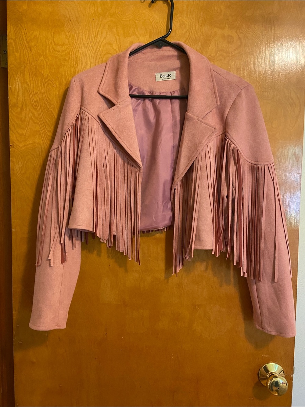 Women's Pink Fringe Cropped Jacket